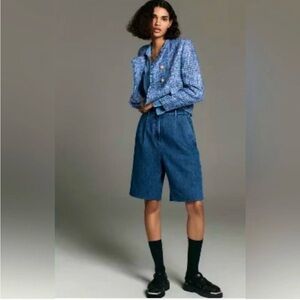 Anthropologie Pilcro Pleated Long Denim Shorts